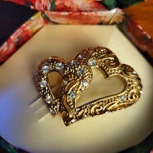 Vintage Roman Dual Heart Brooch